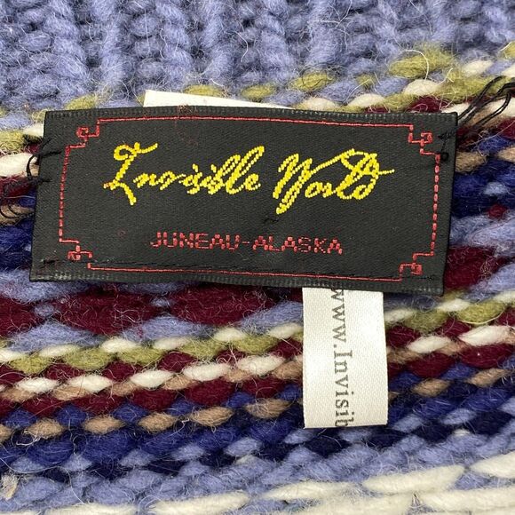 INVISIBLE WORLD Cardigan Mens Adult S Wool Chunky Nordic Striped Full Zip Blue - Picture 9 of 13